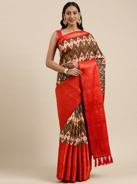 VastraLakshmi Smart Brown Kalamkari Printed Saree With Adorable Blouse Piece