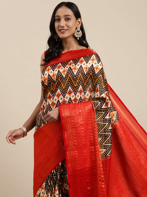 VastraLakshmi Smart Brown Kalamkari Printed Saree With Adorable Blouse Piece