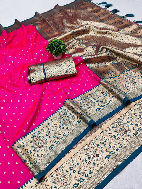 VastraLakshmi Sophisticated Dark Pink Soft Banarasi Silk Saree With Unique Blouse Piece