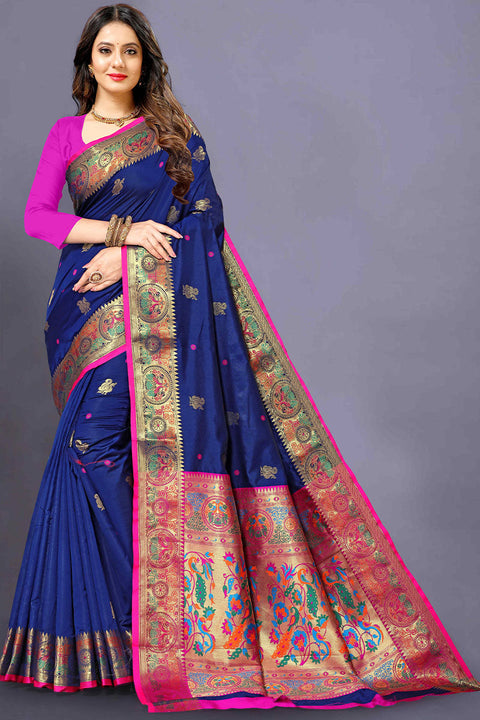 VastraLakshmi Fairytale Blue Paithani Silk Saree With Beauteous Blouse Piece