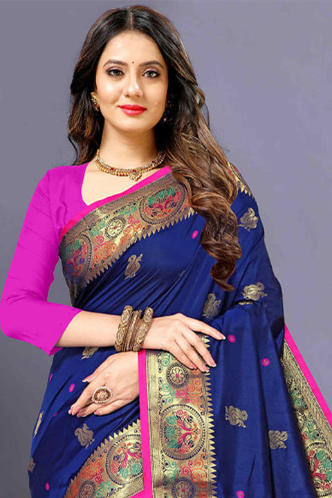 VastraLakshmi Fairytale Blue Paithani Silk Saree With Beauteous Blouse Piece