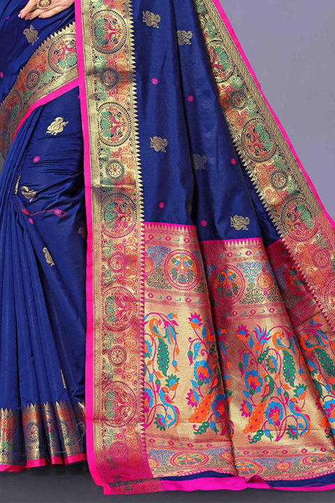 VastraLakshmi Fairytale Blue Paithani Silk Saree With Beauteous Blouse Piece