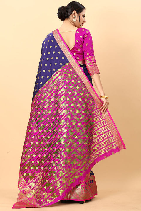 VastraLakshmi Exquisite Navy Blue Soft Banarasi Silk Saree With Panache Blouse Piece