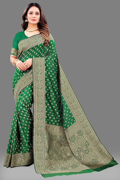 VastraLakshmi Profuse Dark Green Soft Banarasi Silk Saree With Amiable Blouse Piece