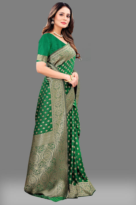 VastraLakshmi Profuse Dark Green Soft Banarasi Silk Saree With Amiable Blouse Piece