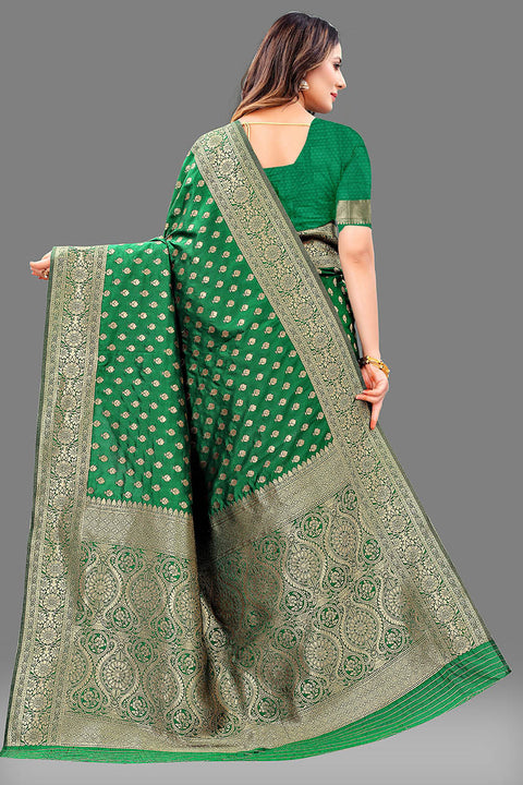 VastraLakshmi Profuse Dark Green Soft Banarasi Silk Saree With Amiable Blouse Piece