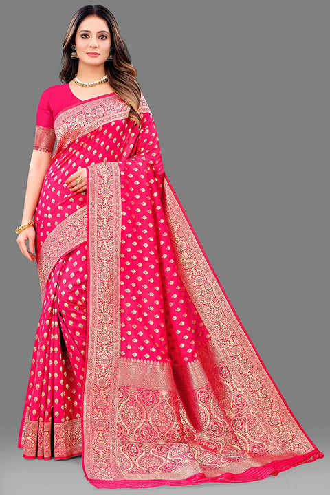 VastraLakshmi Sumptuous Dark Pink Soft Banarasi Silk Saree With Lassitude Blouse Piece