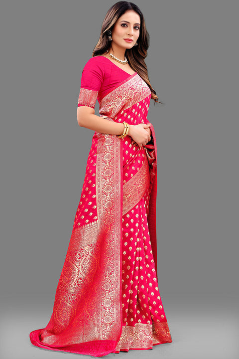 VastraLakshmi Sumptuous Dark Pink Soft Banarasi Silk Saree With Lassitude Blouse Piece