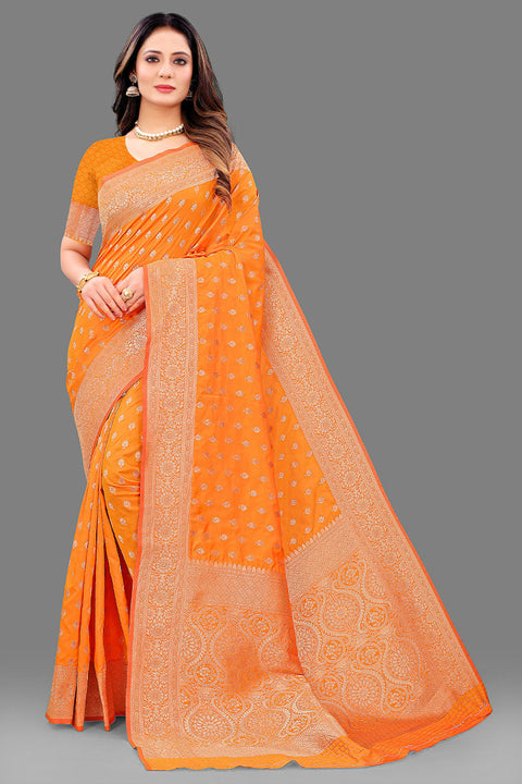 VastraLakshmi Exquisite Orange Soft Banarasi Silk Saree With Majesty Blouse Piece