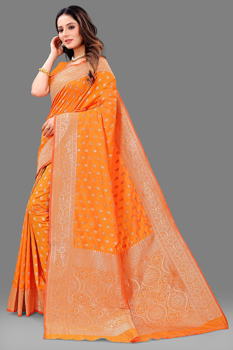 VastraLakshmi Exquisite Orange Soft Banarasi Silk Saree With Majesty Blouse Piece