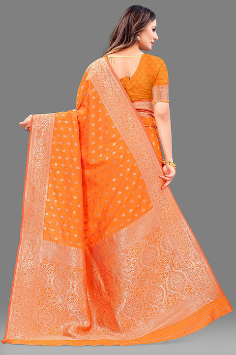 VastraLakshmi Exquisite Orange Soft Banarasi Silk Saree With Majesty Blouse Piece