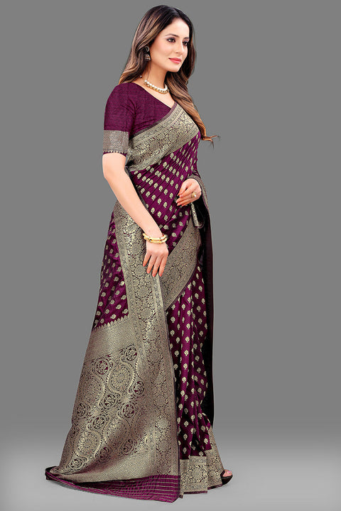 VastraLakshmi Engrossing Purple Soft Banarasi Silk Saree With Invaluable Blouse Piece