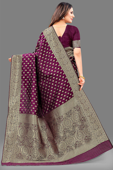 VastraLakshmi Engrossing Purple Soft Banarasi Silk Saree With Invaluable Blouse Piece