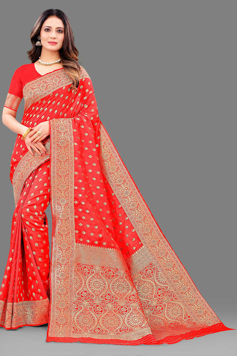 VastraLakshmi Sensational Red Soft Banarasi Silk Saree With Lovely Blouse Piece