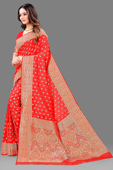 VastraLakshmi Sensational Red Soft Banarasi Silk Saree With Lovely Blouse Piece