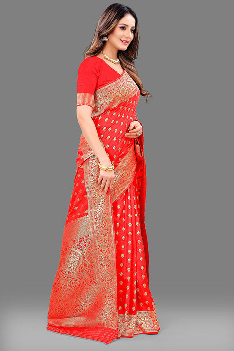 VastraLakshmi Sensational Red Soft Banarasi Silk Saree With Lovely Blouse Piece