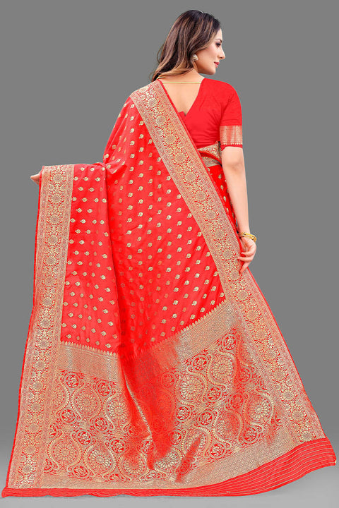 VastraLakshmi Sensational Red Soft Banarasi Silk Saree With Lovely Blouse Piece