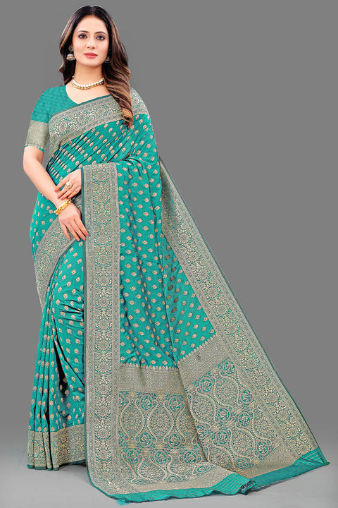 VastraLakshmi Gleaming Sea Green Soft Banarasi Silk Saree With Invaluable Blouse Piece