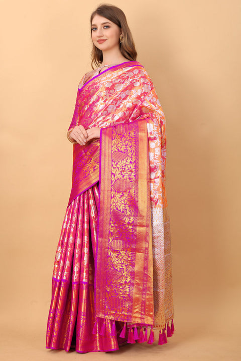 VastraLakshmi Pleasurable Pink Kanjivaram Silk Saree With Luxuriant Blouse Piece