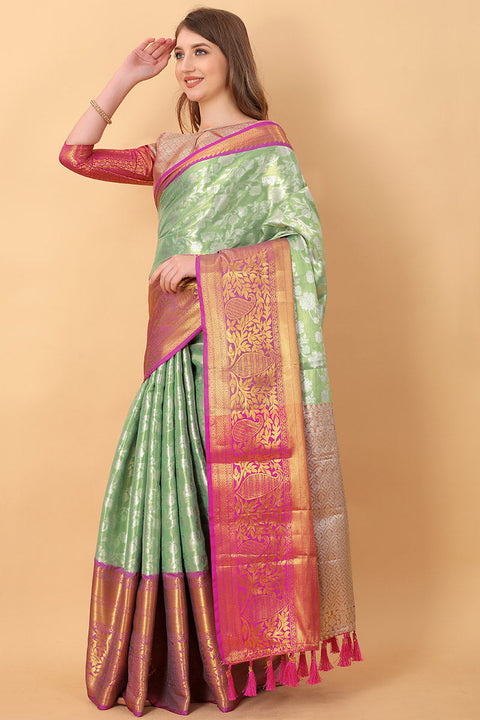 VastraLakshmi Unequalled Pista Kanjivaram Silk Saree With Scintillating Blouse Piece