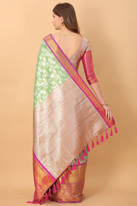 VastraLakshmi Unequalled Pista Kanjivaram Silk Saree With Scintillating Blouse Piece