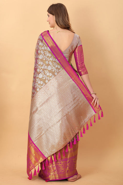 VastraLakshmi Zephyr Wine Kanjivaram Silk Saree With Ethereal Blouse Piece