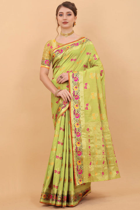 VastraLakshmi Alluring Parrot Soft Banarasi Silk Saree With Charming Blouse Piece