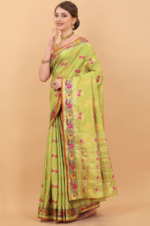 VastraLakshmi Alluring Parrot Soft Banarasi Silk Saree With Charming Blouse Piece