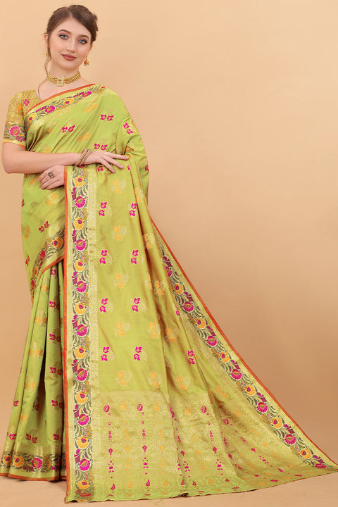 VastraLakshmi Alluring Parrot Soft Banarasi Silk Saree With Charming Blouse Piece