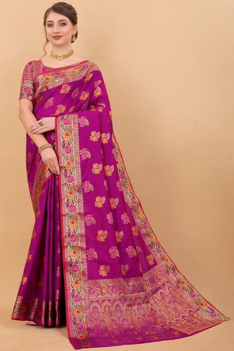 VastraLakshmi Appealing Purple Soft Banarasi Silk Saree With Exceptional Blouse Piece