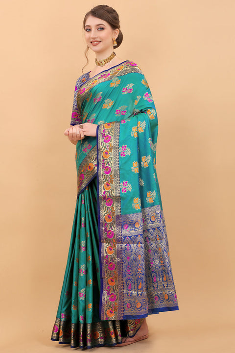 VastraLakshmi Fancifull Rama Soft Banarasi Silk Saree With Angelic Blouse Piece