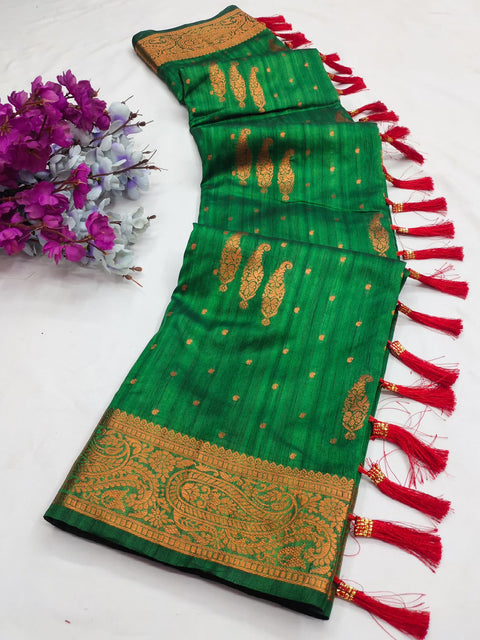 VastraLakshmi Ethnic Green Soft Banarasi Silk Saree With Incomparable Blouse Piece