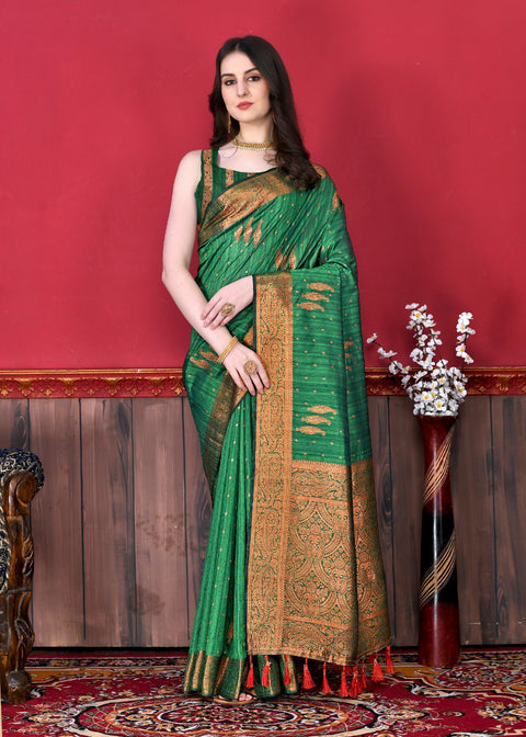 VastraLakshmi Ethnic Green Soft Banarasi Silk Saree With Incomparable Blouse Piece