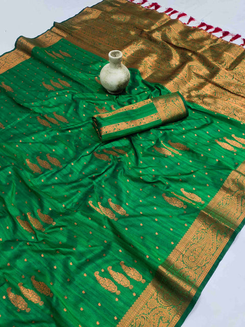 VastraLakshmi Ethnic Green Soft Banarasi Silk Saree With Incomparable Blouse Piece