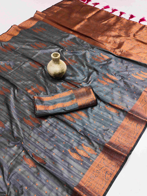 VastraLakshmi Engrossing Grey Soft Banarasi Silk Saree With Incomparable Blouse Piece