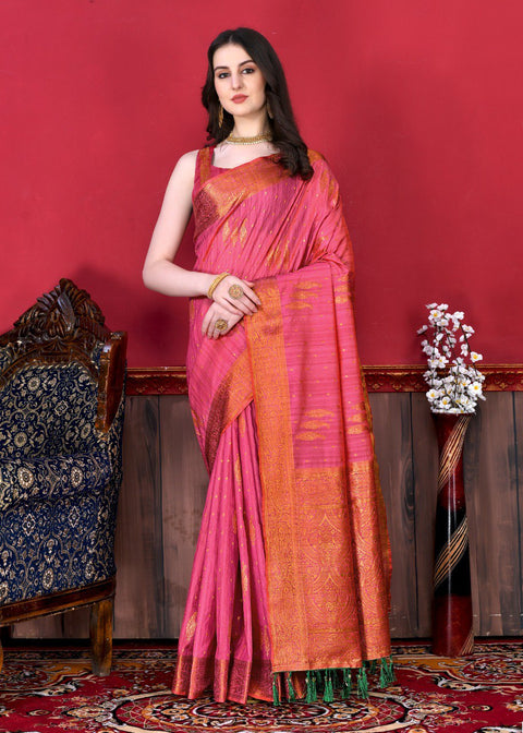 VastraLakshmi Adorable Pink Soft Banarasi Silk Saree With Incomparable Blouse Piece