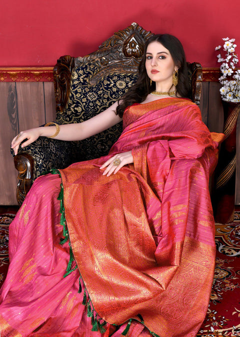 VastraLakshmi Adorable Pink Soft Banarasi Silk Saree With Incomparable Blouse Piece