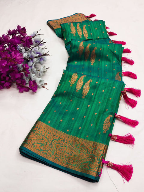 VastraLakshmi Arresting Rama Soft Banarasi Silk Saree With Incomparable Blouse Piece