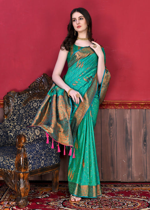 VastraLakshmi Arresting Rama Soft Banarasi Silk Saree With Incomparable Blouse Piece