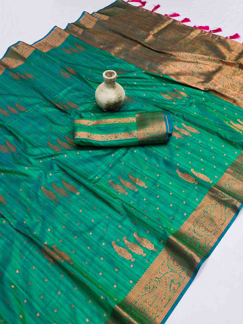 VastraLakshmi Arresting Rama Soft Banarasi Silk Saree With Incomparable Blouse Piece