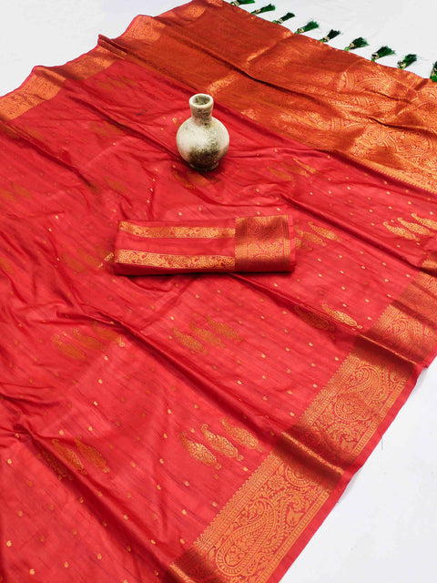 VastraLakshmi Captivating Red Soft Banarasi Silk Saree With Incomparable Blouse Piece