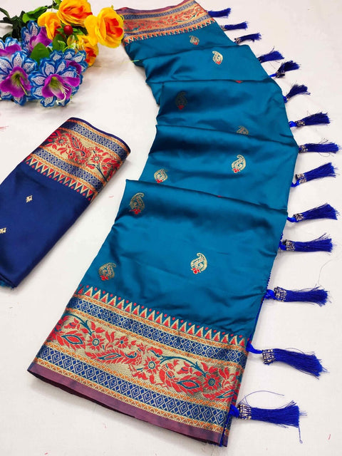 VastraLakshmi Dazzling Blue Soft Banarasi Silk Saree With Ideal Blouse Piece