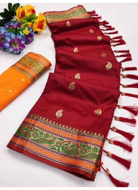 VastraLakshmi Gratifying Maroon Soft Banarasi Silk Saree With Ideal Blouse Piece