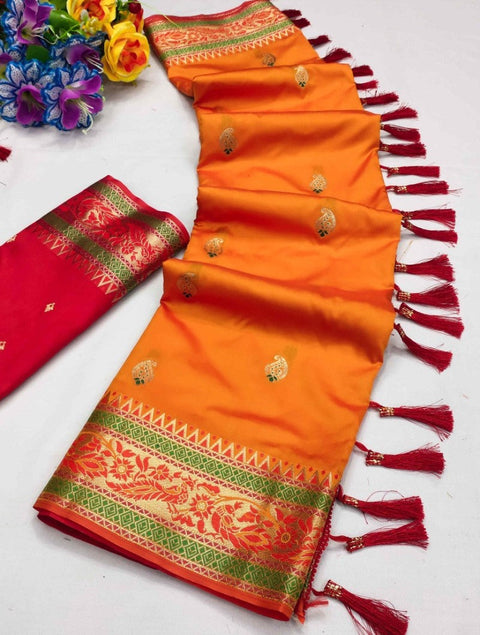 VastraLakshmi Phenomenal Orange Soft Banarasi Silk Saree With Ideal Blouse Piece