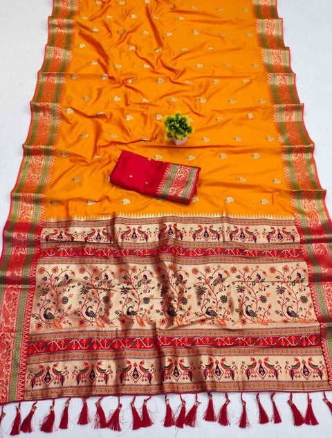 VastraLakshmi Phenomenal Orange Soft Banarasi Silk Saree With Ideal Blouse Piece