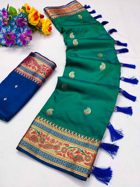 VastraLakshmi Invaluable Rama Soft Banarasi Silk Saree With Ideal Blouse Piece