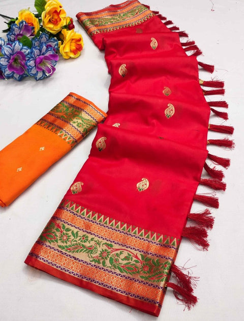 VastraLakshmi Staring Red Soft Banarasi Silk Saree With Ideal Blouse Piece