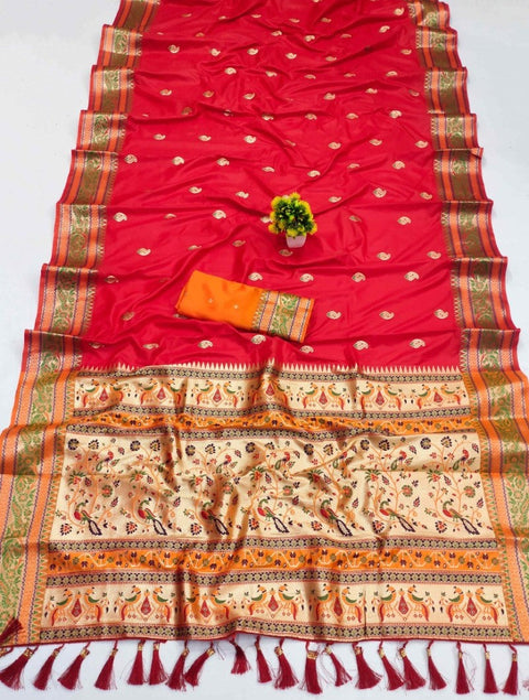 VastraLakshmi Staring Red Soft Banarasi Silk Saree With Ideal Blouse Piece