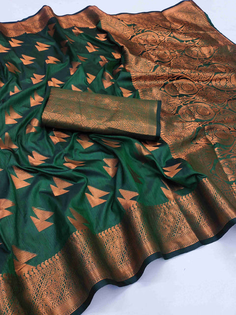 VastraLakshmi Elegant Dark Green Banarasi  Silk Saree With Forbearance Blouse Piece