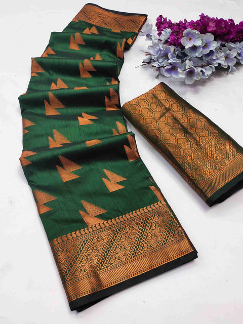 VastraLakshmi Elegant Dark Green Banarasi  Silk Saree With Forbearance Blouse Piece